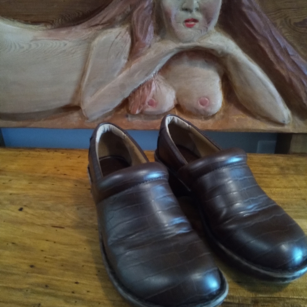 b.o.c. Size 11 Brown Faux Leather Slip-On Clogs